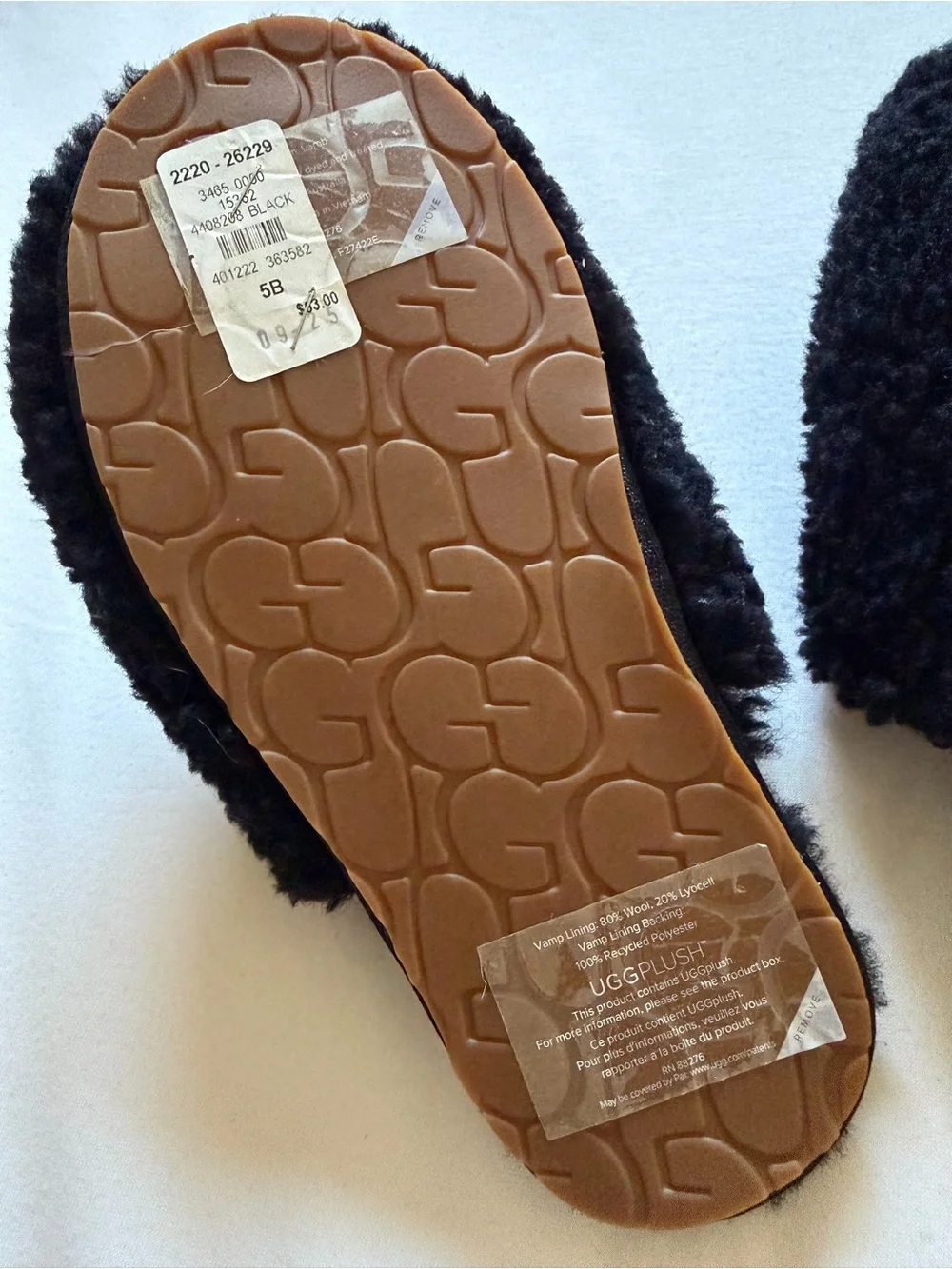 UGG Big Kids Plush Black Slip-On Slippers